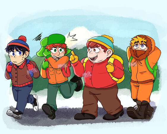 Fanart of Comedy Central's cartoon, featuring the main characters walking in my style