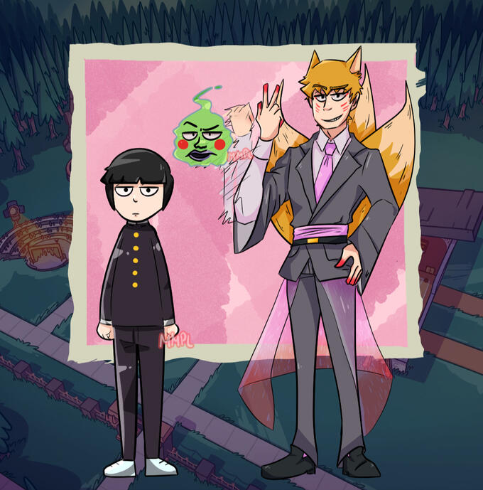 Art of the main characters of ONE's manga and anime, drawn to emulate the characters and style of indie videogame company Beautiful Glitch's game